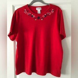 Breckenridge Red Embellished Short Sleeve Tee XL EUC